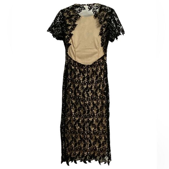 NWOT NSR Open Back Lace Overlay Midi Dress Size M Black Beige Short Sleeve Fairy - Picture 8 of 16
